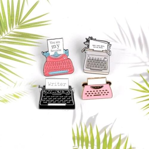 Cartoon Typewriter Enamel Pin Vintage Writing Brooches Backpack Clothes Button Badge Jewelry Gift for Kids Friends Accessories