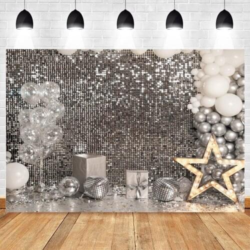 Yeele Christmas Backdrop Photography Gifts Ball Star White Balloon Silver Background Baby Photographic Photo Studio Photophone