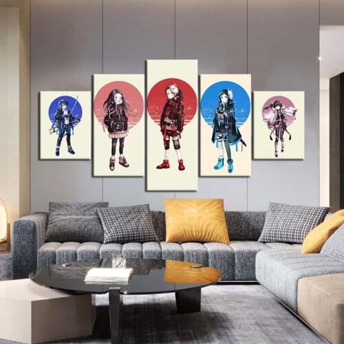 Canvas Painting Demon Slayer 5 Panel Wall Art Prints Anime Girls Picture Kimetsu No Yaiba Modular Poster Home Decor Living Room