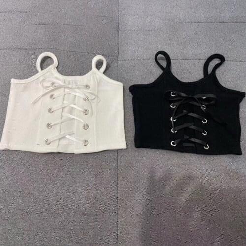 Summer girls short vest Baby strap tee shirt kids crop tops Children streetwear clothes fahion sleeveless lacing 3 4 5 to 12 yrs