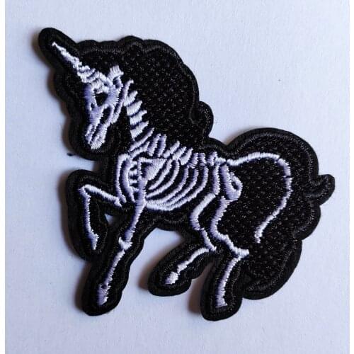Hot! Dark Skeleton Ghost Unicorn Horror fairy Tale Animal Jacket Shirt Iron on patch (Size is about 7 * 6 cm)