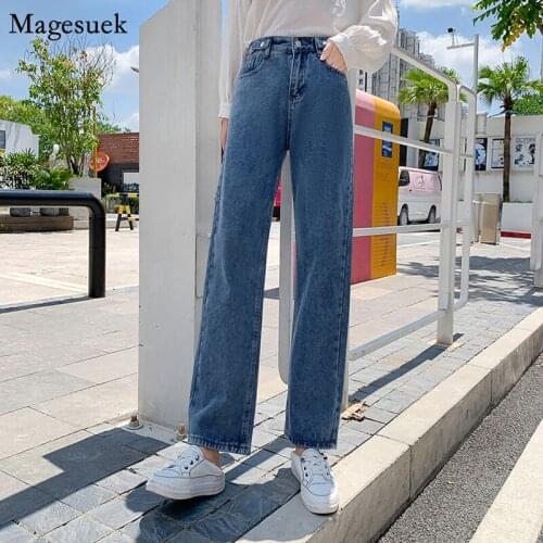 Fashion Wide Leg High Waist Jeans Woman 2021 Autumn New Straight Slim Denim Trousers Women Casual Loose Mom Jeans Femme 10828