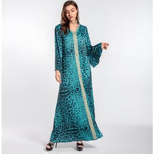 Muslim Womens Clothing Dubai Turkish Lslamic Fashion Leopard Print New Dress Lace Abaya Robe Kbayae Djelaba Femme Kaftan