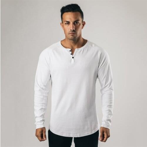 Mens New Breathable Solid Color Fitness Fashion Long Sleeve Bodybuilding Casual Autumn and Winter Trend Slim Sports T Shirt