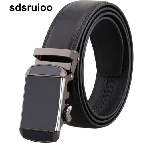 Mens Automatic Buckle Genuine Leather Luxury Belts Business Male Alloy Buckle Belts for Men Black Brown Waist Belt