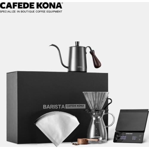 CAFEDE KONA hand drip coffee sets 6 PCS in pourover coffee gift box (scale+Kettle+dripper+filterpaper+server+Measuring spoon)set