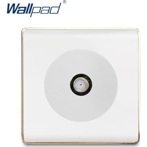 Wallpad SAT Satellite Wall Socket Electric Outlet White PC Panel With Gold Edge For Home