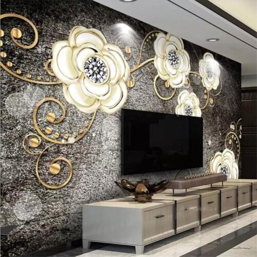 Beibehang Wallpaper custom European retro three-dimensional embossed diamond flower TV background wall decorative painting