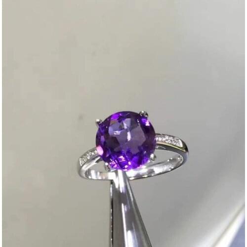 Top Quality Round Amethyst Crystal Silver 925 Jewelry Rings for Women 100% Sterling Silver Genstone Jewelry Ring