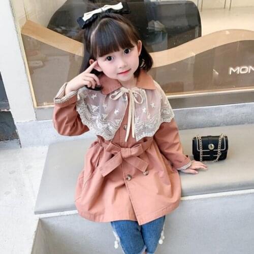 2021 Autumn Children Girls Lace Long Double Breasted Trench Coat High Quality Fashion Kids Girl Windbreaker Jackets For 1-7Yrs