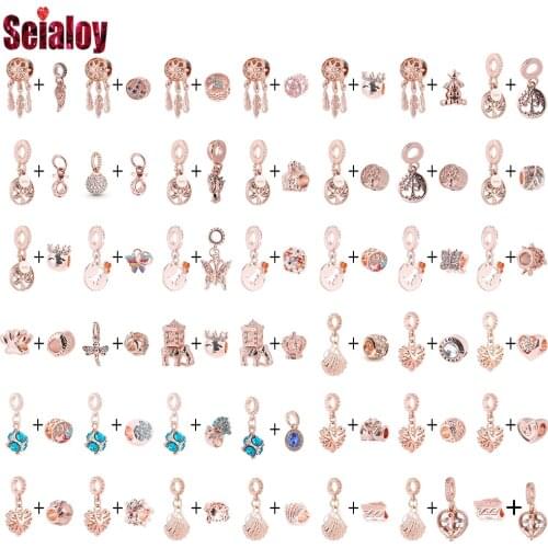 Seialoy Rose Gold Dreamcatcher Life Tree Beads Dinosaur Butterfly Shell Charm Fit Original Bracelets Womens Jewelry Accessories
