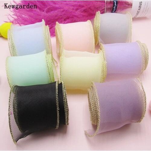 Kewgarden Wholesale Wave Gold Hemming Organza Ribbon Handmade Tape 2" 5.5cm DIY Hair Bow Accessories Riband 35 Meters