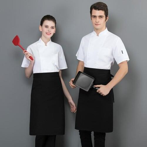 Short Sleeve Chef Cooking Workwear High Quality Catering Restaurant Coffee Shop Waiter Uniforms Casual White Tops