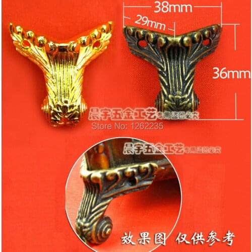 38*36mm Antique wooden foot zinc alloy Wine sides metal care Green bronze corners tiger feet Furniture legs Support foot Corne