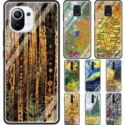 Starry Night Klimt Kiss Glass Phone Case for Xiaomi Redmi Note 9S 8 Mi Poco X3 NFC 9 7 10T 8T 10 Lite 9T Pro 5G 9C Cover Coque