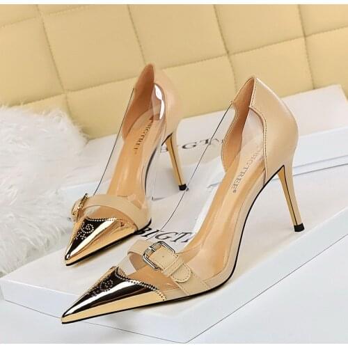 BIGTREE Shoes Clear Heels Woman Pumps Fashoin Women Shoes Metal Belt Buckle PVC High Heels Women Stiletto Sexy Party Shoe Female