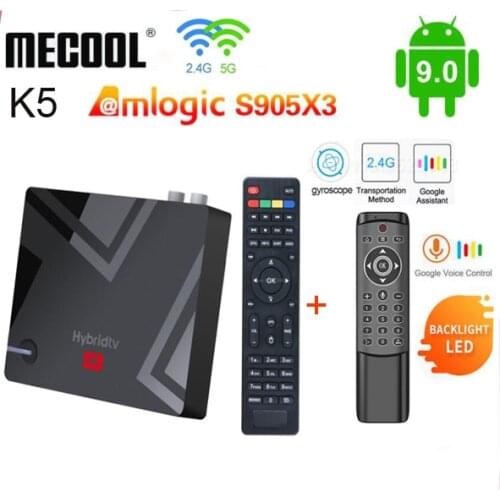 Mecool K5 k7 Amlogic S905X3 Android 9.0 TV Box 4k satellite receiver DVB-S2 DVB-T2 DVB-C 2GB 16GB 2.4G 5G WiFi Bluetooth 4K