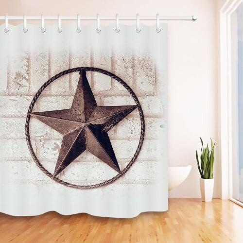 72'' Pentagram Lone Star State of Texas Shower Curtain Liner Bathroom Waterproof Polyester Fabric & 12 Hooks for Bathtub Decor