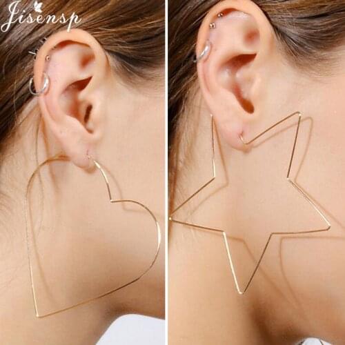 Simple Hollow Large Star Ear Jewelry Pendientes Mujer Big Love Heart Shaped Hoop Earrings for Women Girls Valentines Day Gift