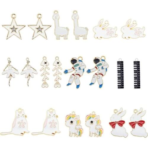 Julie Wang 10PCS Enamel White Charms Mixed Astronaut Animal Star Ballet Girl Fish Bone Alloy Pendant Jewelry Making Accessory