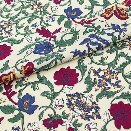 Green Vines On Pale Yellow Digital Pure Cotton Fabric For Dress Tissus Au MÈTre Telas Por Metro Ткань Для Шитья Vestidos Coton