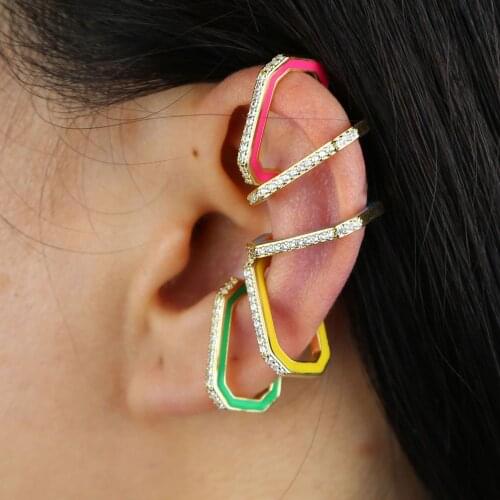 5 colors geometric rectangle no piercing ear cuff clip on earring rainbow enamel colorful women jewelry