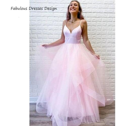 Pink Tulle A Line Prom Dresses Sweetheart Spaghetti Strap Long Evening Dress Party For Women 2020 Princess Vestido De Fiesta
