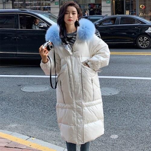 Natural Fox Fur Collar Coat Female Winter 2021 White Duck Down Jackets Women Hooded Warm Parkas Casual Jaqueta Feminina Gxy168