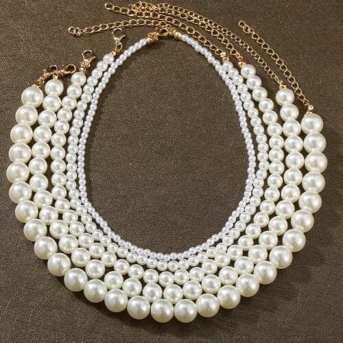 Retro Pearl Necklace Female Imitation Pearl Choker Necklaces Round Pearl Wedding Chain Necklace For Women Charm Party Jewelry