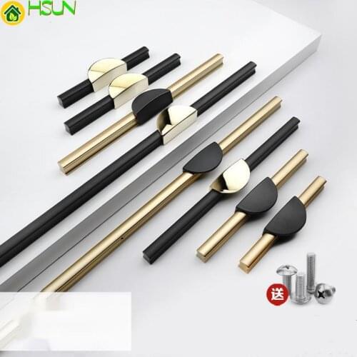 Gold Modern Kitchen Cabinet and Handles Black Cupboard Door Pulls Drawer Knobs Bedroom Door Long Furniture Handle Hardware