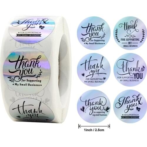 1 Inch 500 Pcs/Roll High Quality Laser Thank You Label Stickers for Gift Card Package Party Birthday Bakery Wrapping