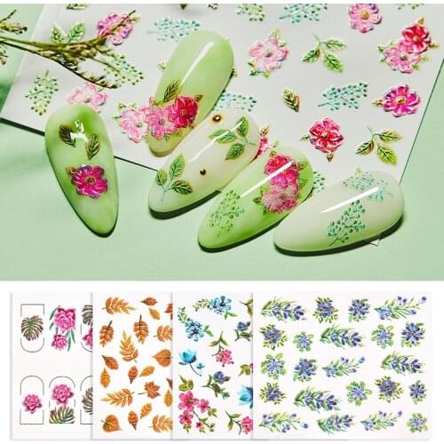 1 Sheet 5D Nail Stickers Embossed Nail Sticker Slice Flower Transfer Sticker Nail Art DIY Design Nail Art Decoration