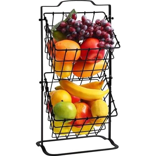 2 Tier Iron Fruit Basket Multipurpose Storage Shelf Rack for Kitchen Seasoning Organizer K-cup Bathroom Cosmetic Storage