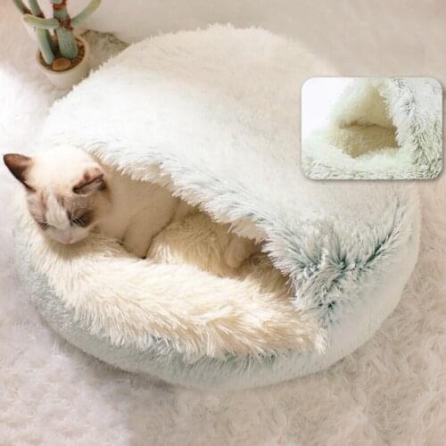 2 In 1 Plush Round Cat Bed Cat Warm House Soft Plush Pet Dog Bed For Small Dogs Cat Nest Puppy Cushion Pet Bed Sleeping Sofa