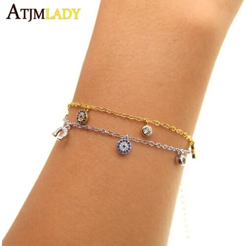 2019 Time-limited Real Copper Delicate Danity Jewelry Cz Horse Shoe Evil Eye Tiny Cute Charm Girl Women 16+5cm Fashion Bracelet