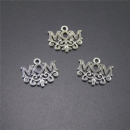 5pcs Silver Color Letters Mom Charms For Jewelry Making DIY Handmade Alphabet Pendant Charms A2190