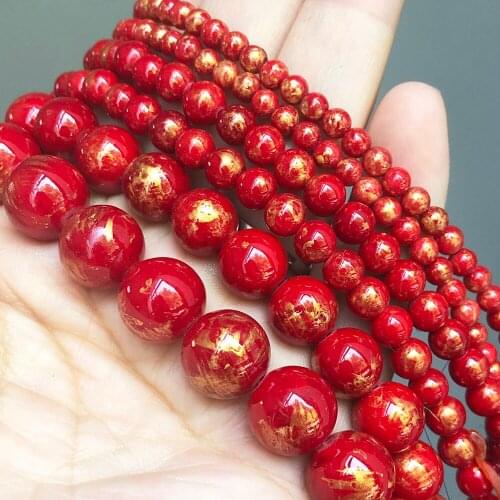 Natural Stone Red Plat lapis lazuli Jades Beads Round Loose Spacer Beads For Jewelry Making Diy Bracelets Necklace 4 6 8 10 12mm