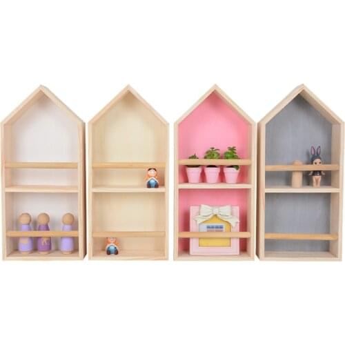 Creative Nordic Style Wooden House Double-layer shelf wall decoration small objects Photo props Cute storage box Simple nature