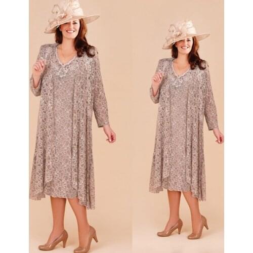 Lace Mother Of The Bride Dresses Suits With Long Jacket Tea Length Women Formal Wedding Party Guest Dress 2 Pieces Kurti