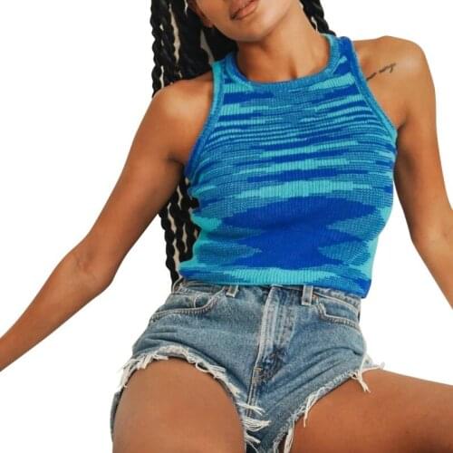 Summer Striped Woolen Deep V Halter Vest Womens Sleeveless O-Neck Sexy Women Camisole