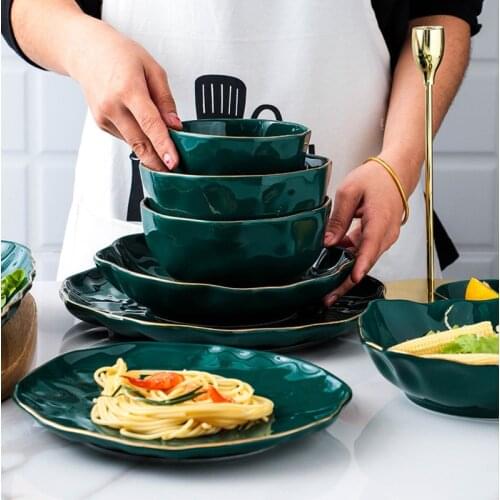 Bowls and dishes set household personalized creative combination Nordic Green Phnom Penh ceramic tableware dinner plates