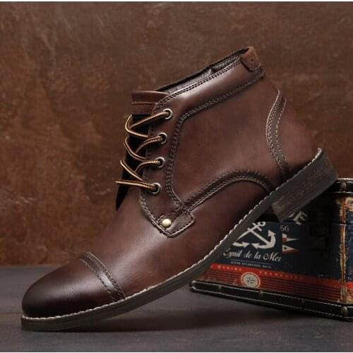 2020 Casual Leather Boots Leather Men Shoes Fashion Male Shoes Winter Ankle Boots Male Boots Winter Warm Men Shoes