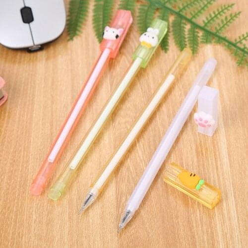 24 Pcs Cartoon Student Transparent Cap Cartoon Gel Pen Creative Stationery Carrot Office Sign Pen Wholesale Cute Stationary