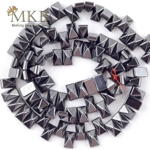 Natural Color Black Pyramid Double Hole Hematites Stone Square Beads For Jewelry Making 6*3/6*6/8*4mm DIY Bracelets Necklace 15