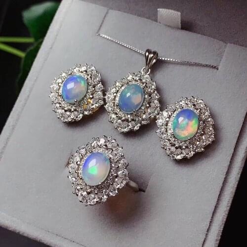 New Fashion Opal Set Natural And Real Opal Jewelry set 925 sterling silver 1pc Ring,1pc Pendant,2pcs Earring