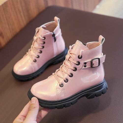 2021 New Winter Kids Shoes PU Leather Waterproof Martin Boots Kids Snow Boots Girls Boys Rubber Boots Fashion Sneakers