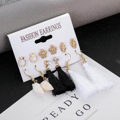 New trendy mixed rhinestone crystal crown leaf earrings set vintage boho long tassel dangle drop earrings for women girl gift