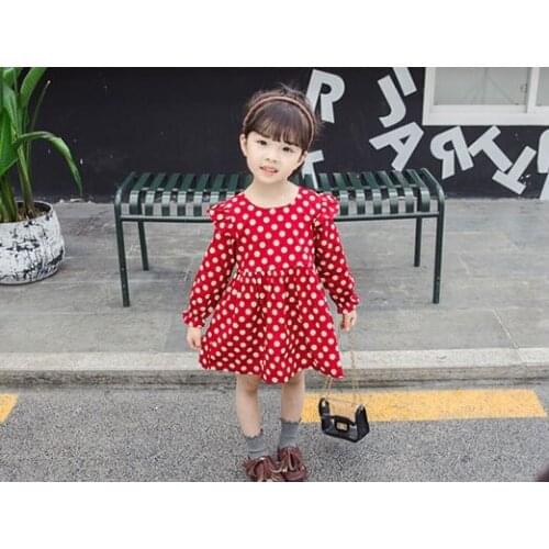 The latest explosion models cotton new girls long-sleeved childrens polka dot girls new dress