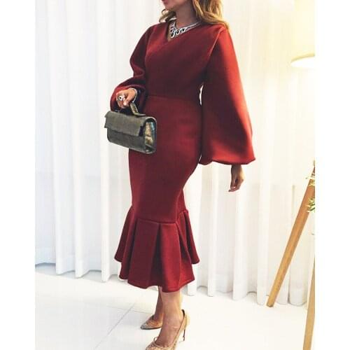 2021 Autumn and Winter Fashion Plus Size Dress Womens V-neck Long-sleeved Sexy Bag Hip Fishtail Skirt Ladies Dress Dress New