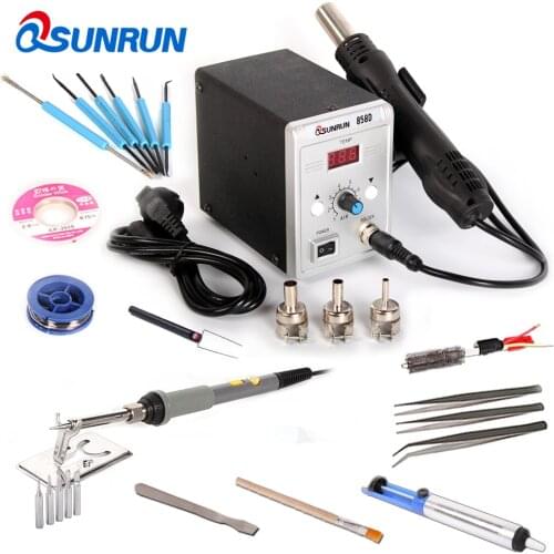 Qsunrun 858D 110V / 220V 700W ESD Soldering Station LED Digital Solder Iron Hot Air Gun With Free Gifts For Welding Repair